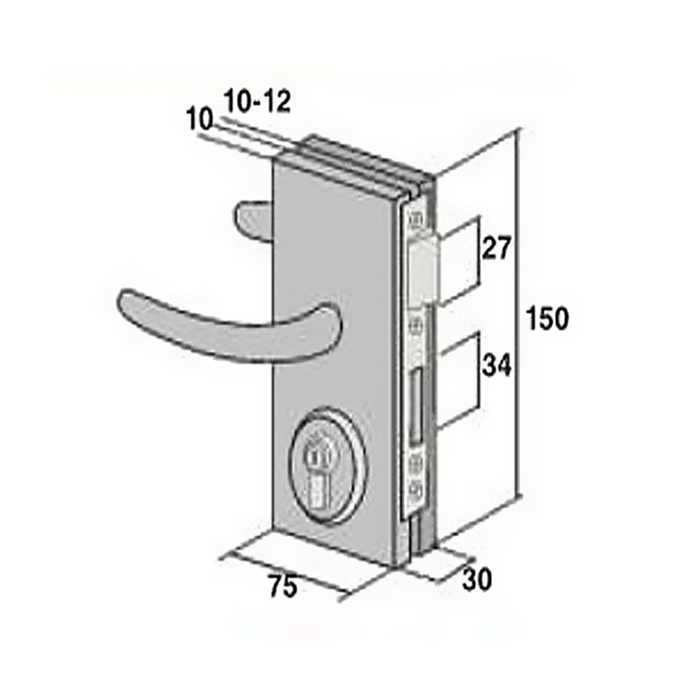 Stainless steel mortise lock for glass door with two handles and key