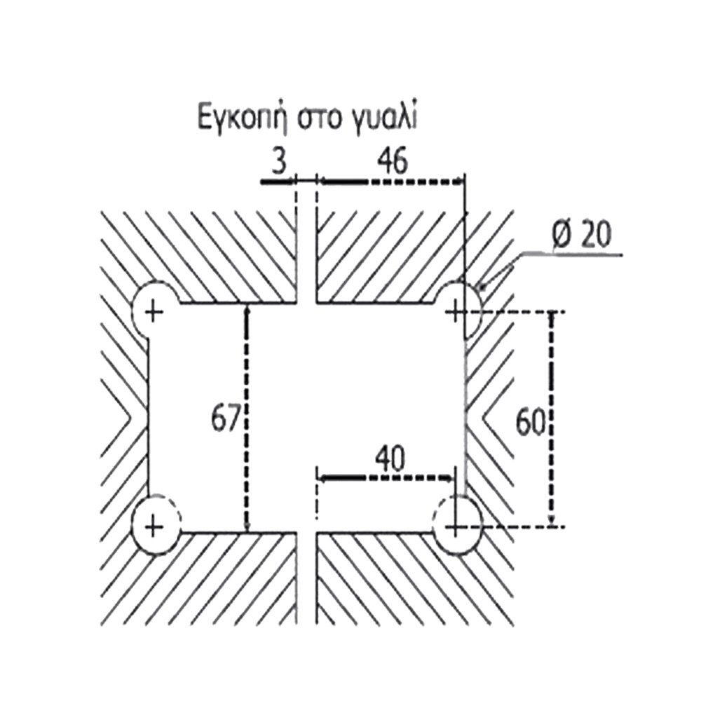 Three position inox hinges, notch, Γ-Γ, for glass door, copper oxidation