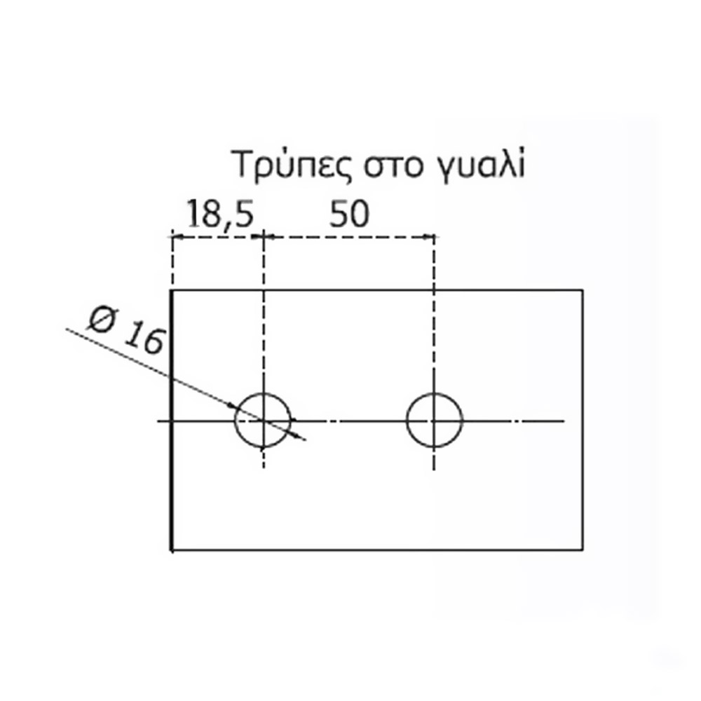 Free zamak hinge, rectangular, T-C, hole, for glass doors