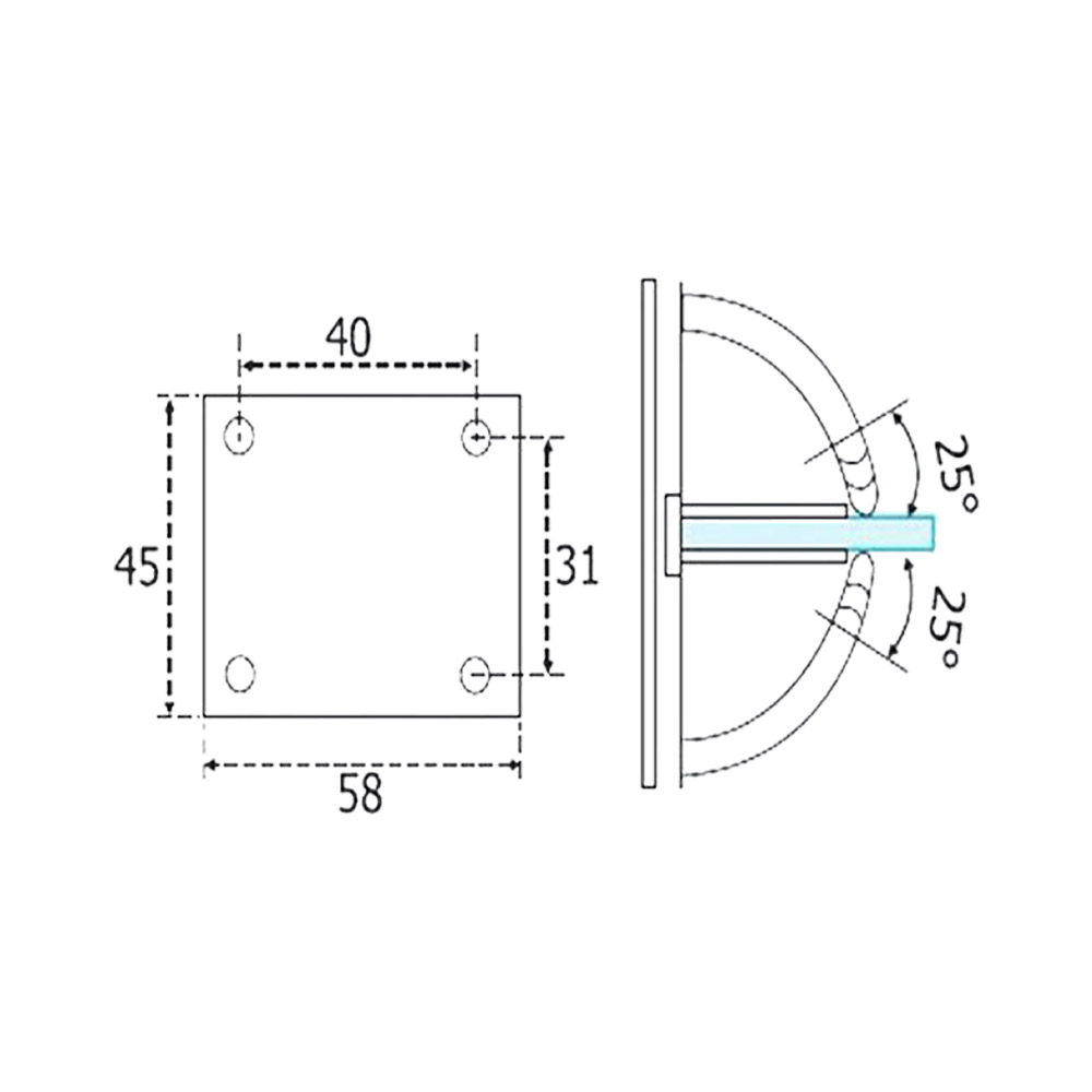 Three-position inox, mortise, wall-glass hinge for glass door