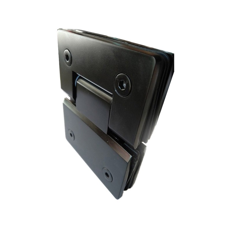 Black three-position zamak glass-to-glass hinge, notch, for glass door