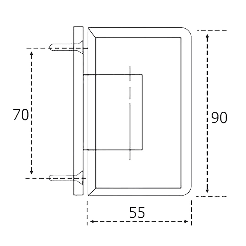 Three-position inox wall-to-glass hinges, slotted, for glass door