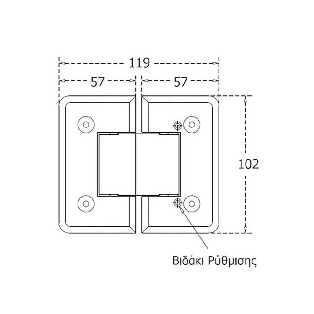  Glass-to-glass zamac three-position hinges, notch, for glass door