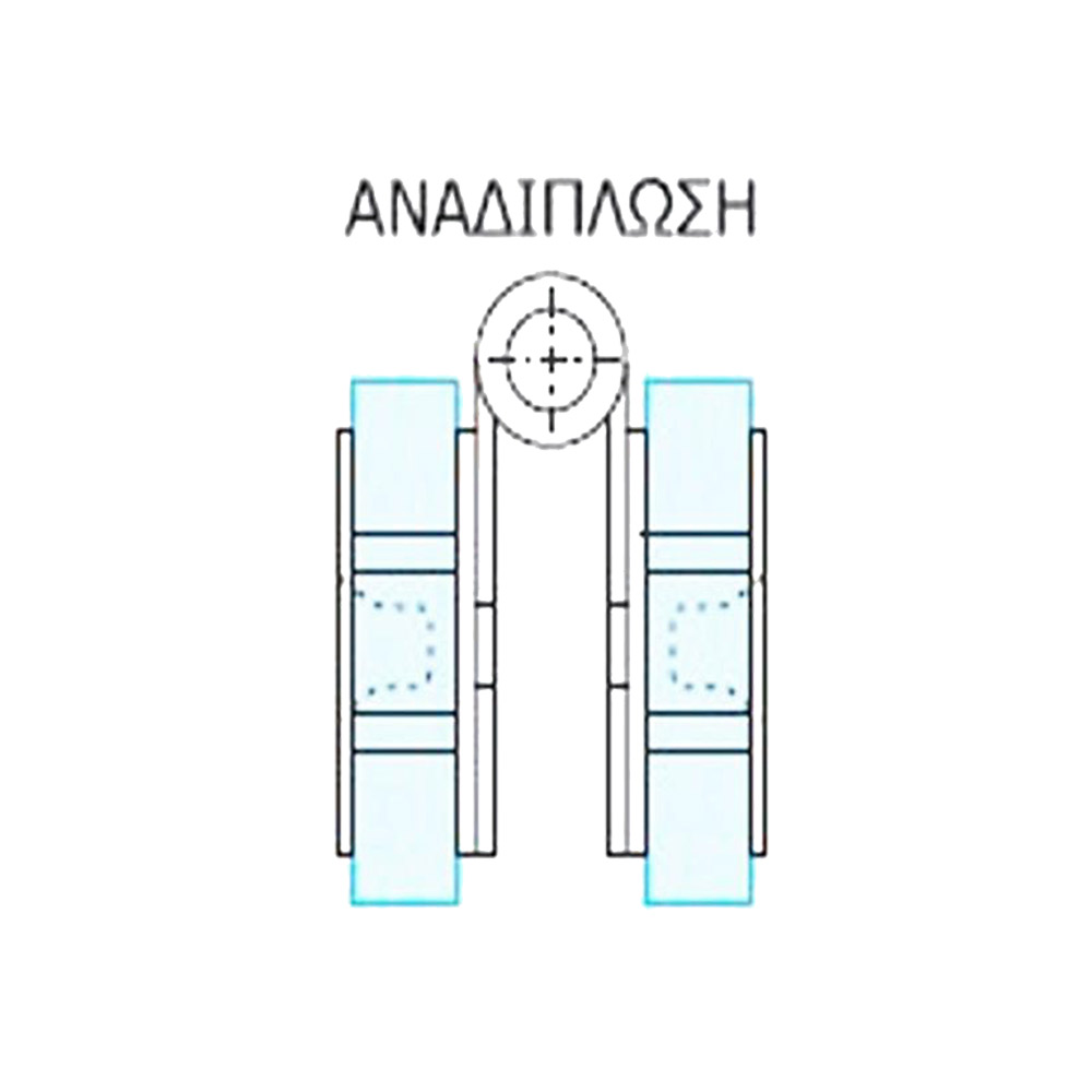 Free zamak hinge, rectangular, 180°-360° folding, Γ-Γ, hole, for glass doors