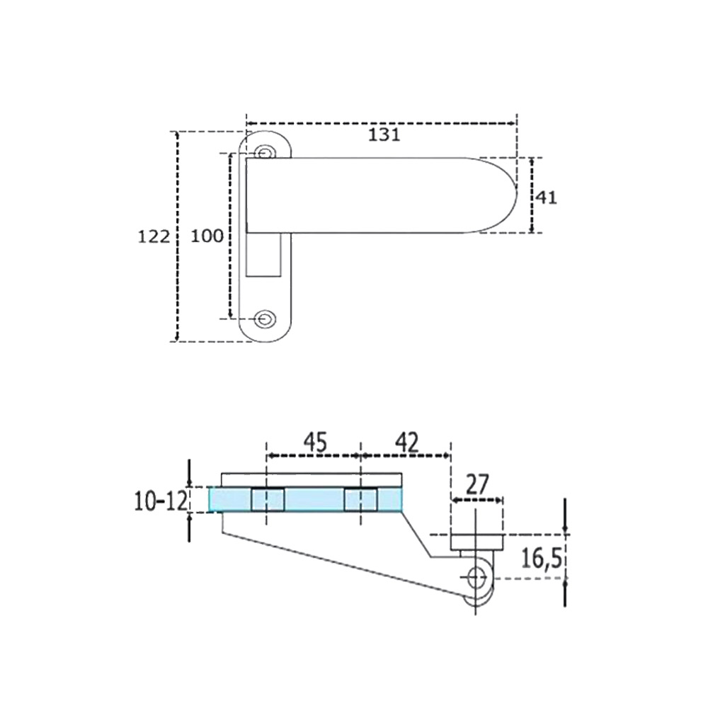 Heavy-duty inox free wall-glass hinge, hole, for glass doors