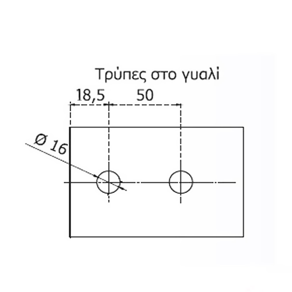 Hinges free stainless steel rectangular, T-C, hole, for glass doors