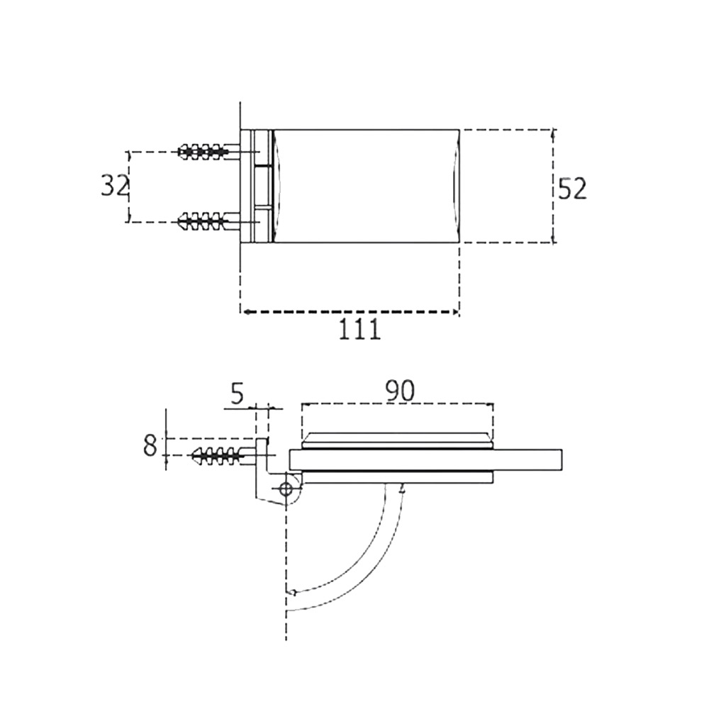 Hinges free stainless steel rectangular, T-C, hole, for glass doors