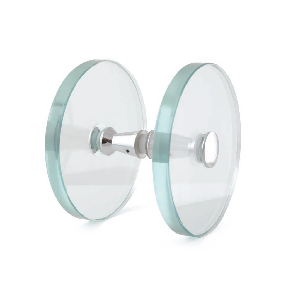 Clear double round glass knob with polished chrome finish for glass door