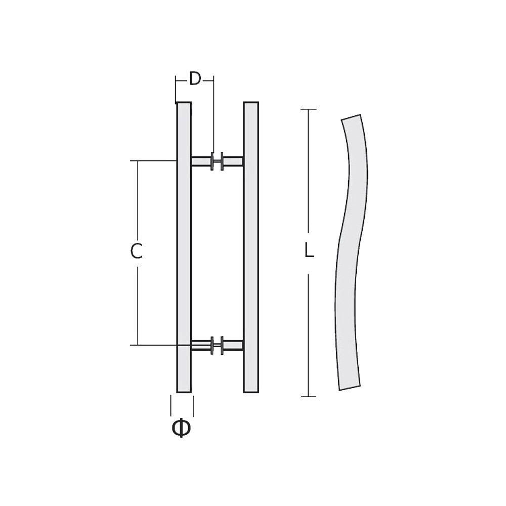 Stainless steel wavy handle for 120cm long glass door