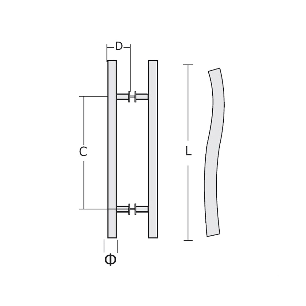 Stainless steel wavy handle for 60cm long glass door