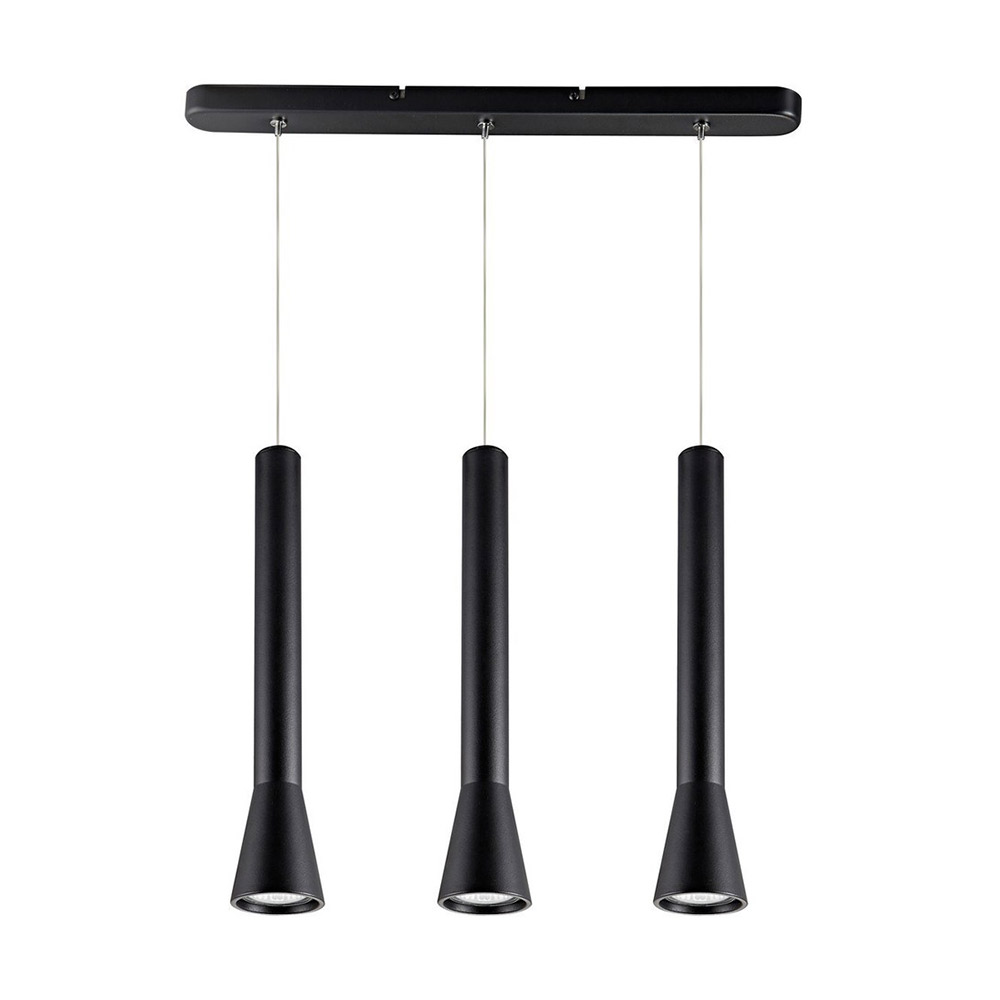 Three-light aluminum pendant light with rail