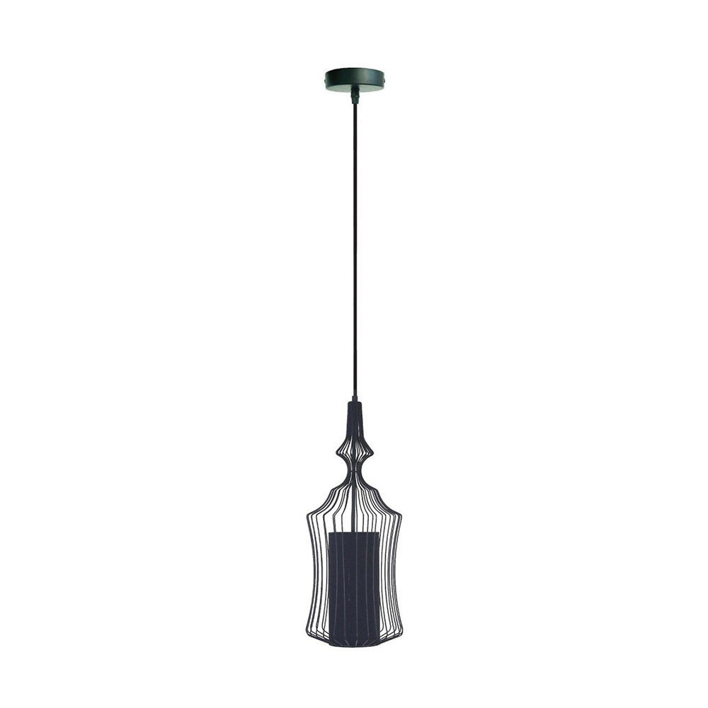 Black metallic single-light hanging lamp with fabric lampshade No3