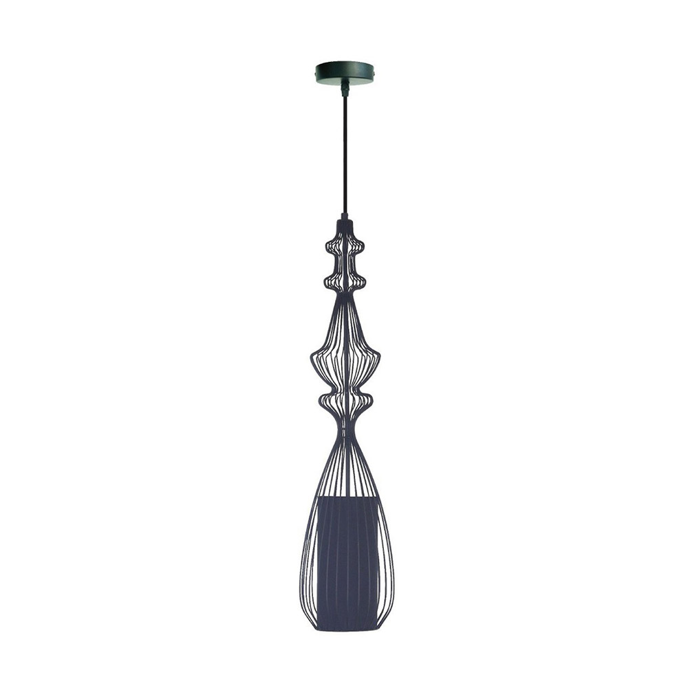 Black metallic single-light hanging lamp with fabric lampshade No2