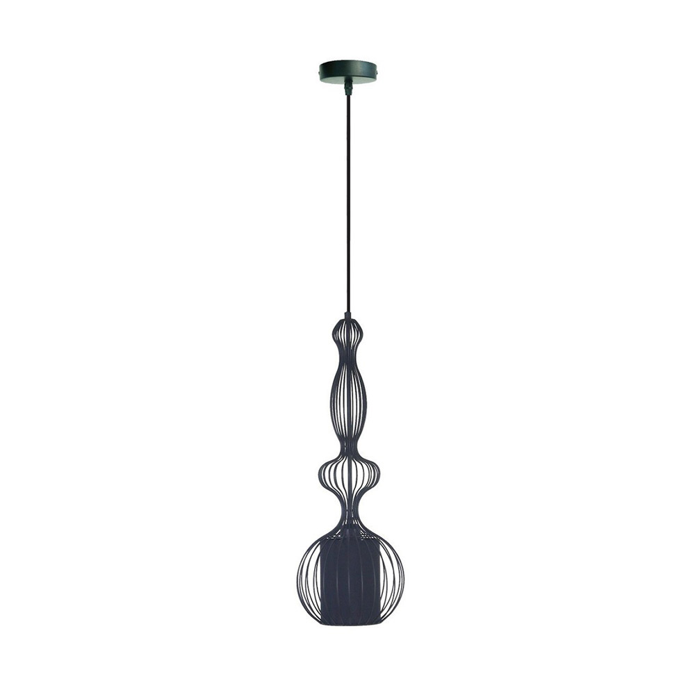 Black metallic single-light hanging lamp with fabric lampshade No1