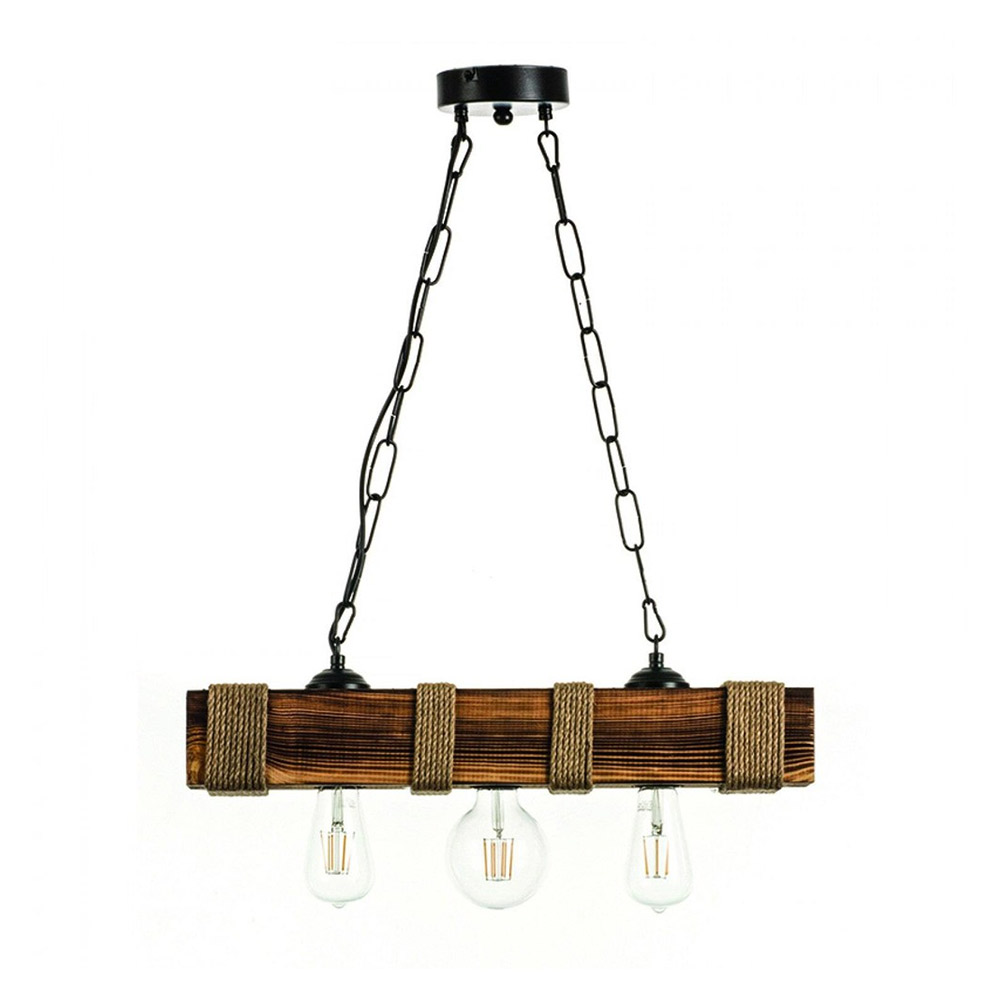 Triple hanging lamp made of chain with wood and rope