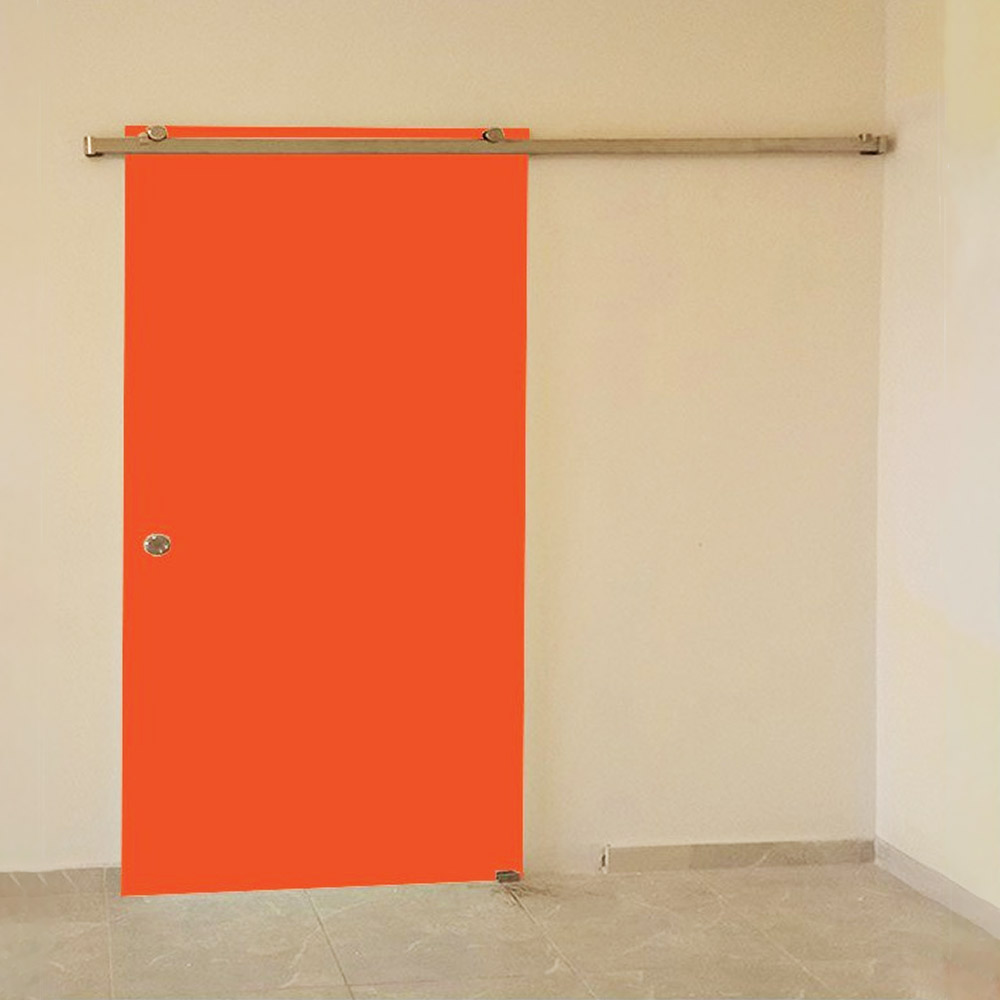 Συρόμενη γυάλινη πόρτα 10mm securit 80x210cm πορτοκαλί με inox οδηγό