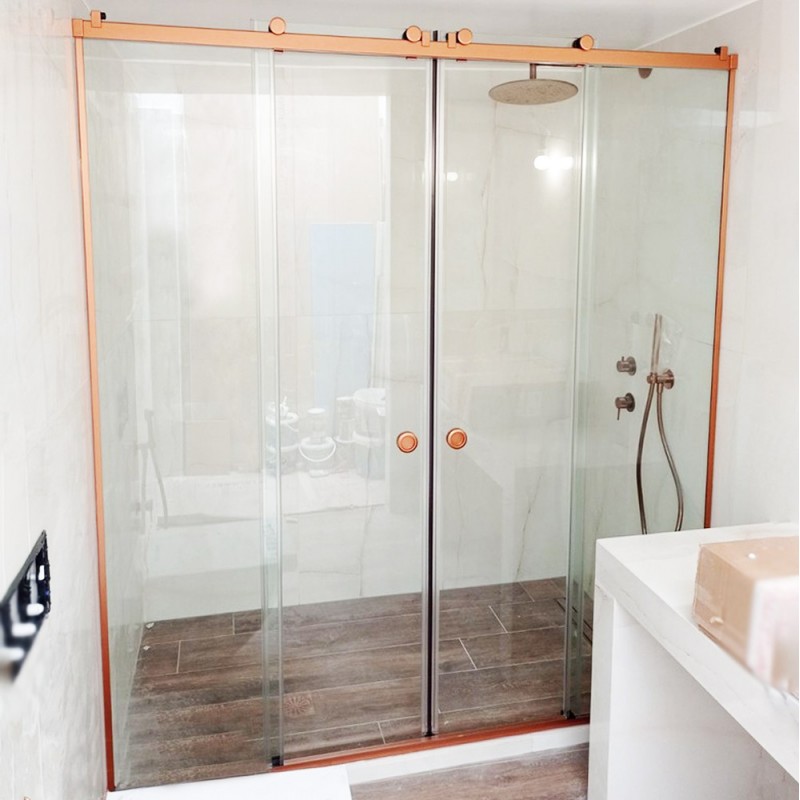 Two-leaf sliding bathroom cabinet 160x190cm with two fixed and two sliding copper color