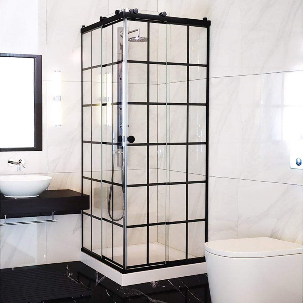 Sliding bathroom shower cabin 10mm 80x80x190cm corner with black accessories