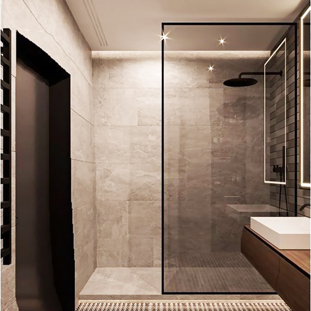 Fixed tinted shower screen 10mm securite 100x240cm with black ceramic paint