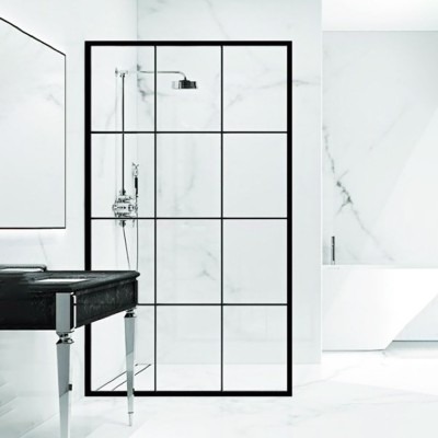  Fixed safety glass partition for shower 10mm 100x190cm with ceramic paint in black