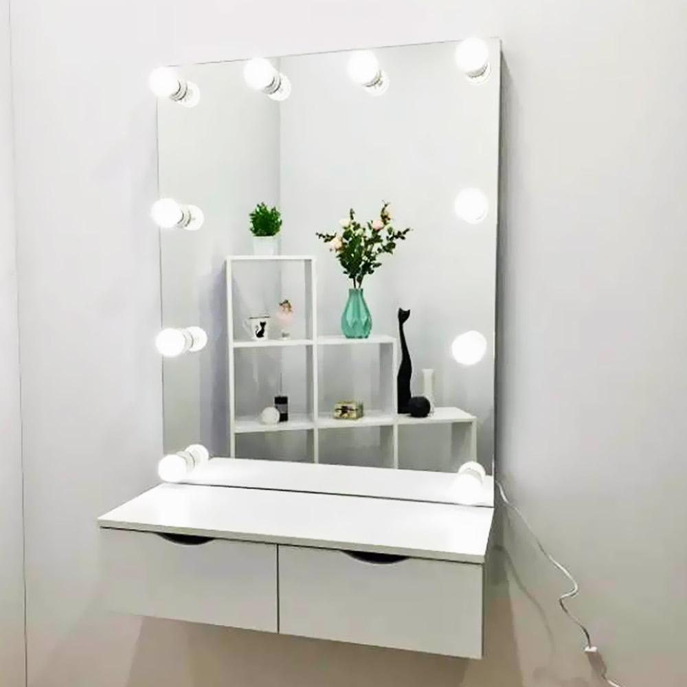 Hollywood make-up mirror 70x90cm with lamps on three sides and with console