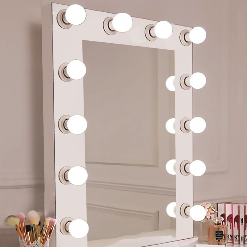 Wall mirror 75x90cm with lighting for Hollywood make-up with white lacobel