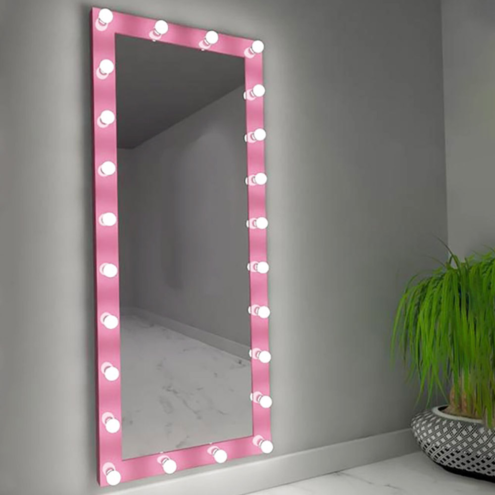 Wall mirror 70x180cm with lighting for make-up Hollywood make-up pink