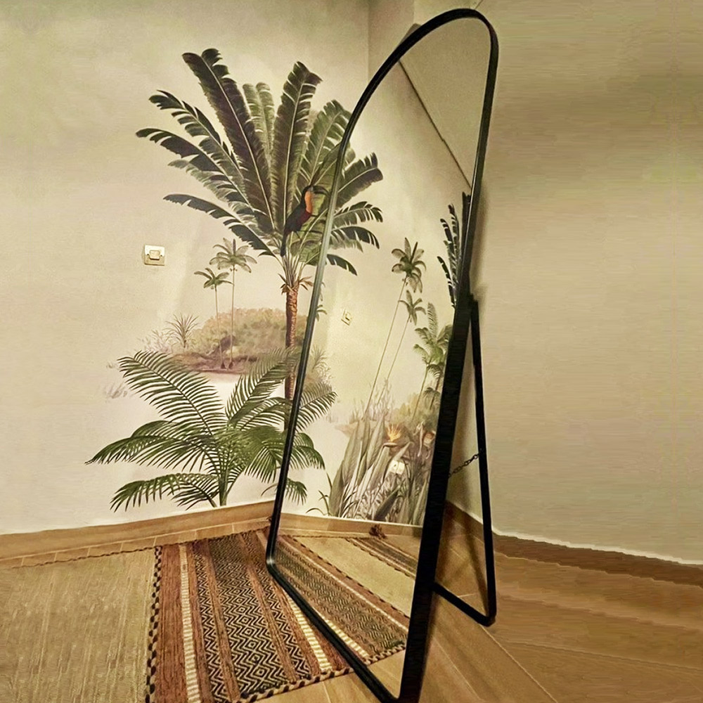 Mirror 60x180cm made of metal sheet steel in black color with support base