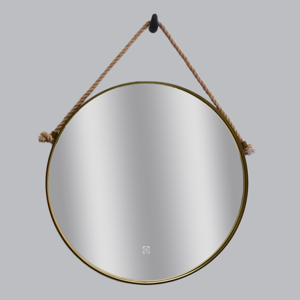 Round wall mirror Ø60cm - Ø80cm with bronze steel blade and rope