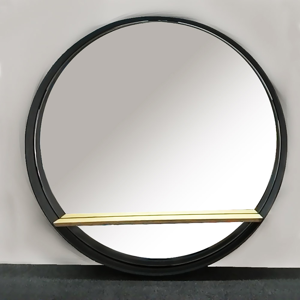  Round elliptical mirror Ø60cm - Ø70cm with steel blade and wooden shelf