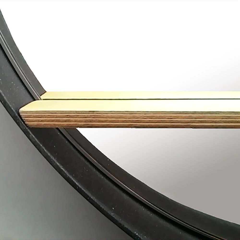 Round elliptical mirror Ø60cm - Ø70cm with steel blade and wooden shelf