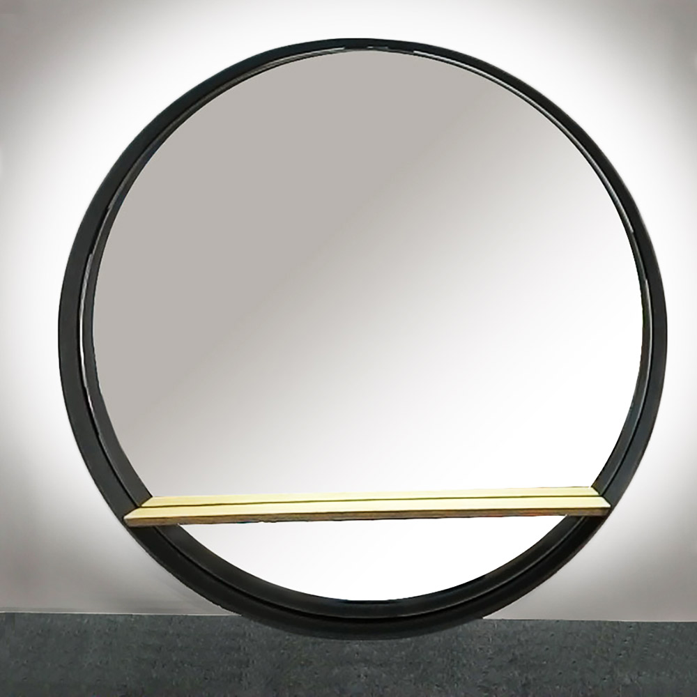  Round elliptical mirror Ø60cm - Ø70cm with steel blade and wooden shelf