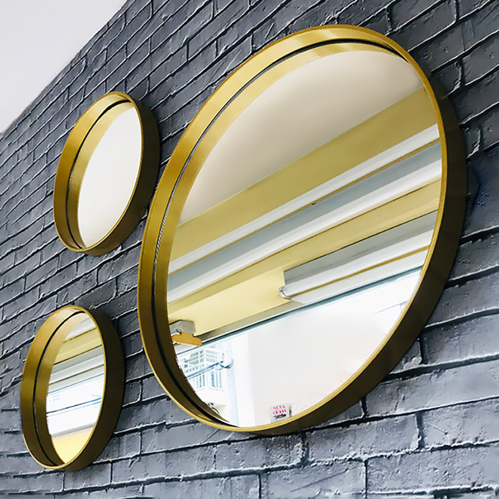 Set of round mirrors in gold, black, light blue, white color set of 3 pieces - metal wall bathroom