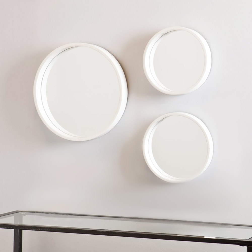 Set of round mirrors in gold, black, light blue, white color set of 3 pieces - metal wall bathroom