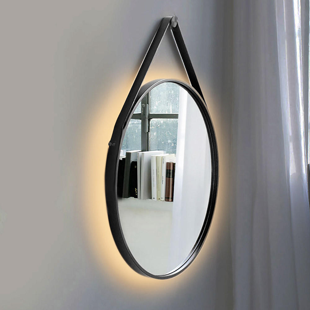 Round mirror Ø60cm - Ø80cm with steel blade and leather strap