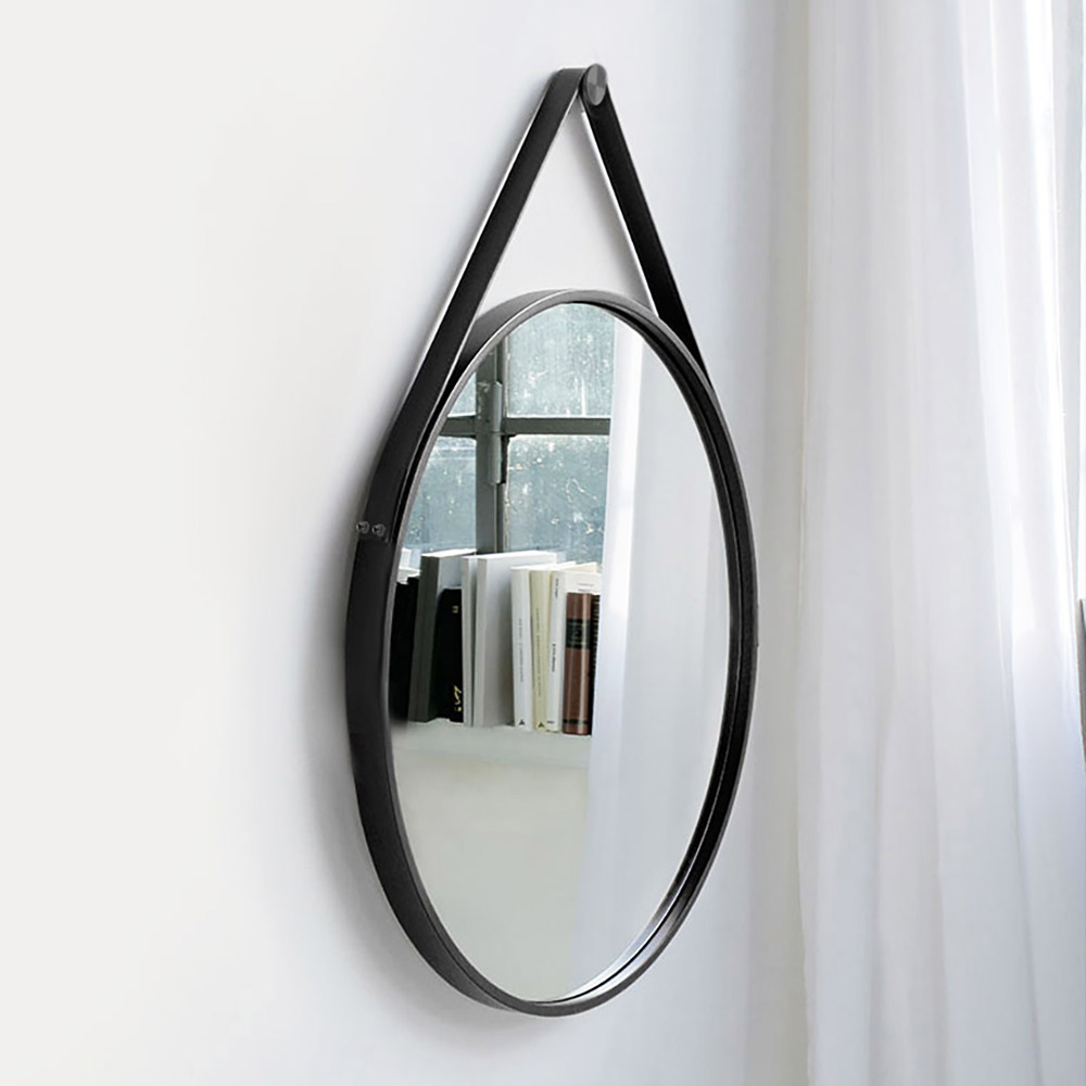 Round mirror Ø60cm - Ø80cm with steel blade and leather strap