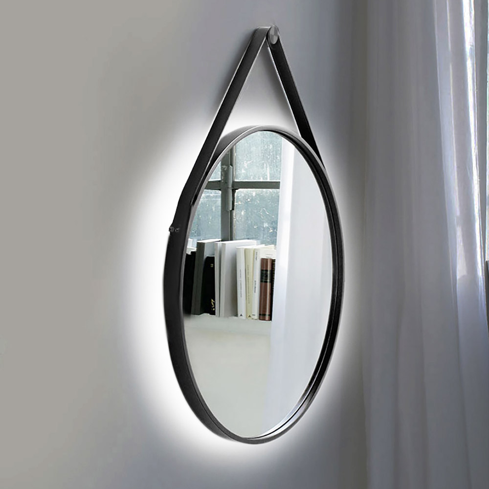 Round mirror Ø60cm - Ø80cm with steel blade and leather strap