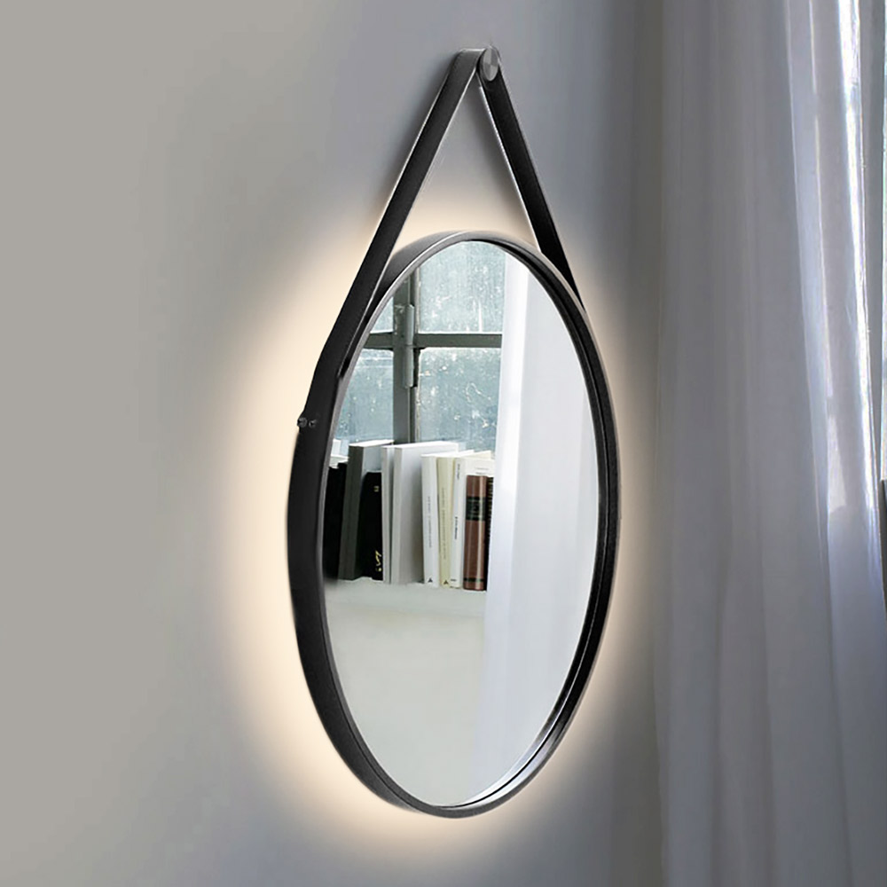 Round mirror Ø60cm - Ø80cm with steel blade and leather strap