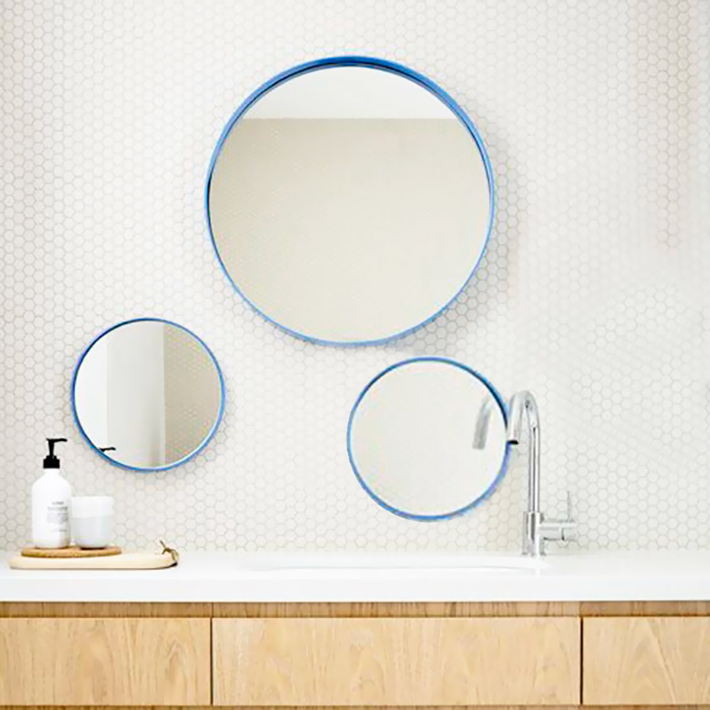 Set of round mirrors in gold, black, light blue, white color set of 3 pieces - metal wall bathroom