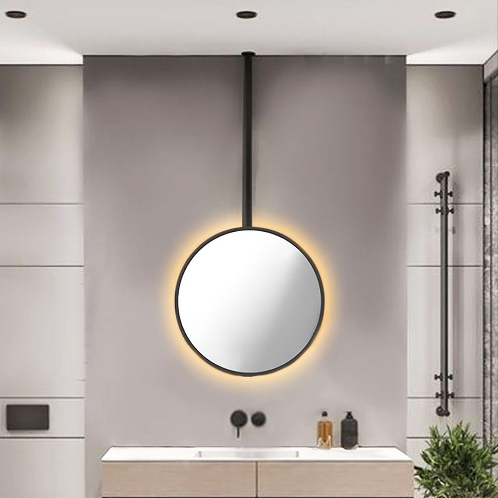 Hanging bathroom ceiling mirror round Ø60cm - Ø80cm metallic