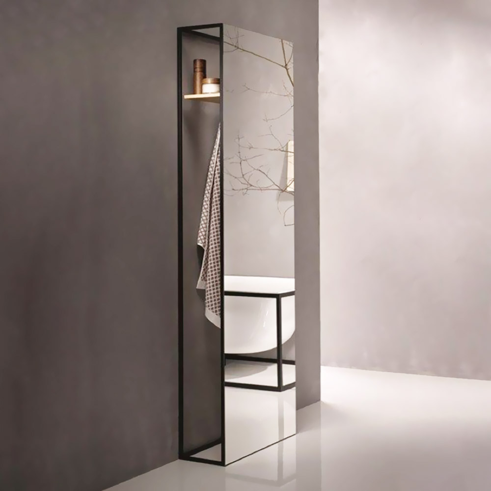 Mirror 60x180x15cm steel frame with wooden shelf and towel rack