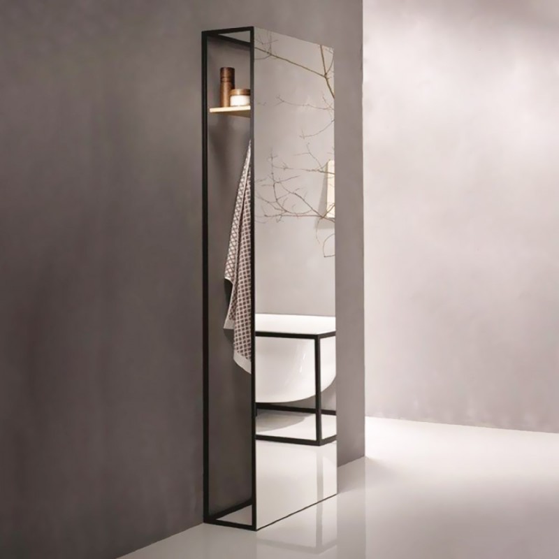 Mirror 60x180x15cm steel frame with wooden shelf and towel rack