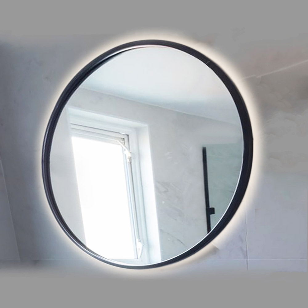 Round mirror Ø60cm - Ø90cm with round black steel blade