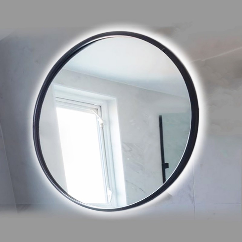 Round mirror Ø60cm - Ø90cm with round black steel blade