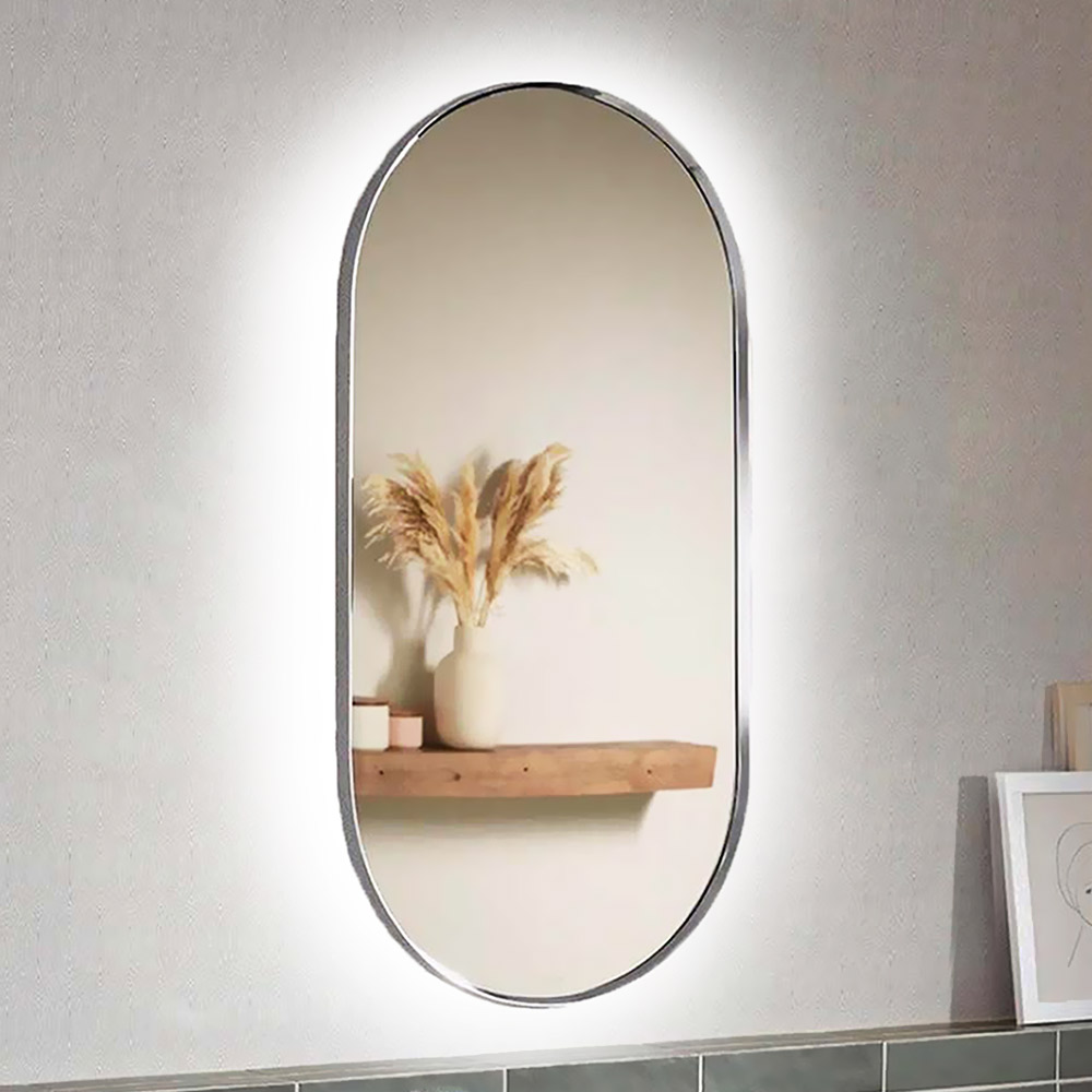 Oval capsule mirror 45x90cm stainless steel