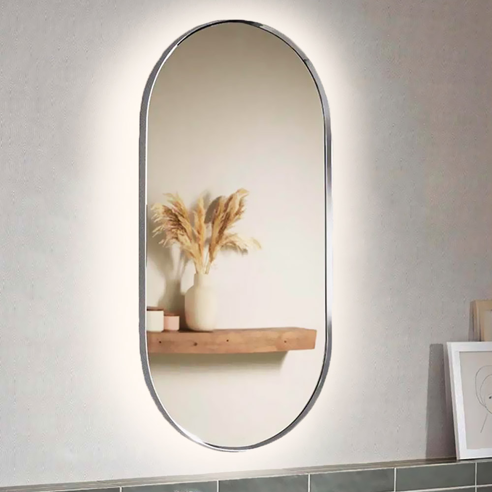 Oval capsule mirror 45x90cm stainless steel