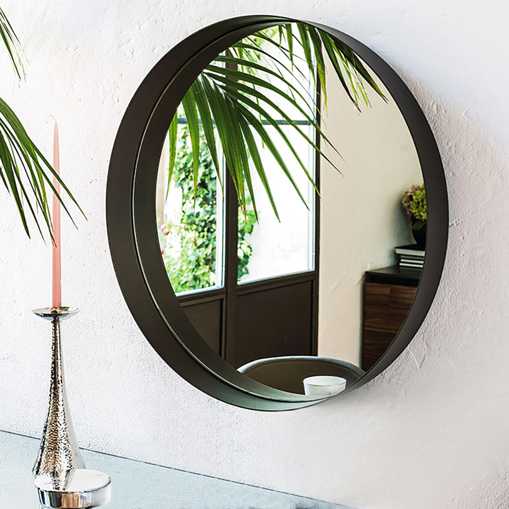 Round bathroom wall mirror Ø60cm - Ø80cm with black steel blade