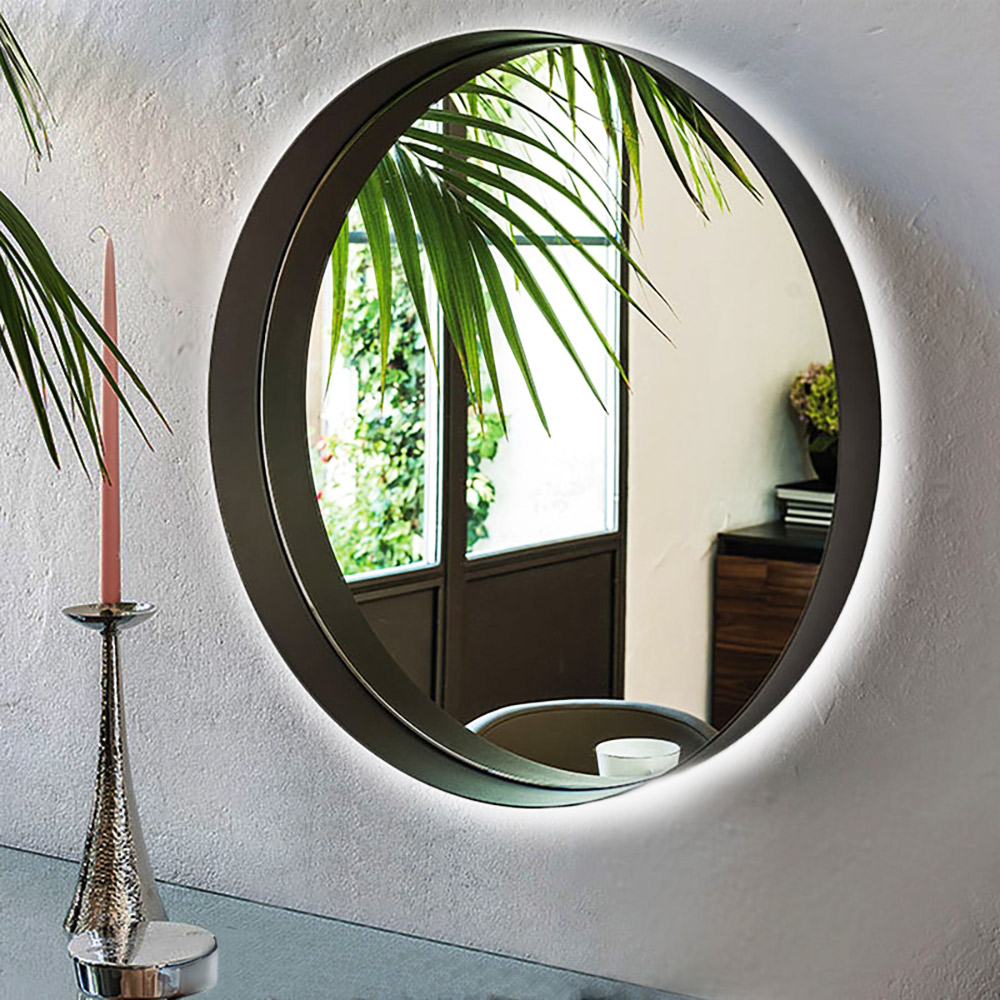 Round bathroom wall mirror Ø60cm - Ø80cm with black steel blade