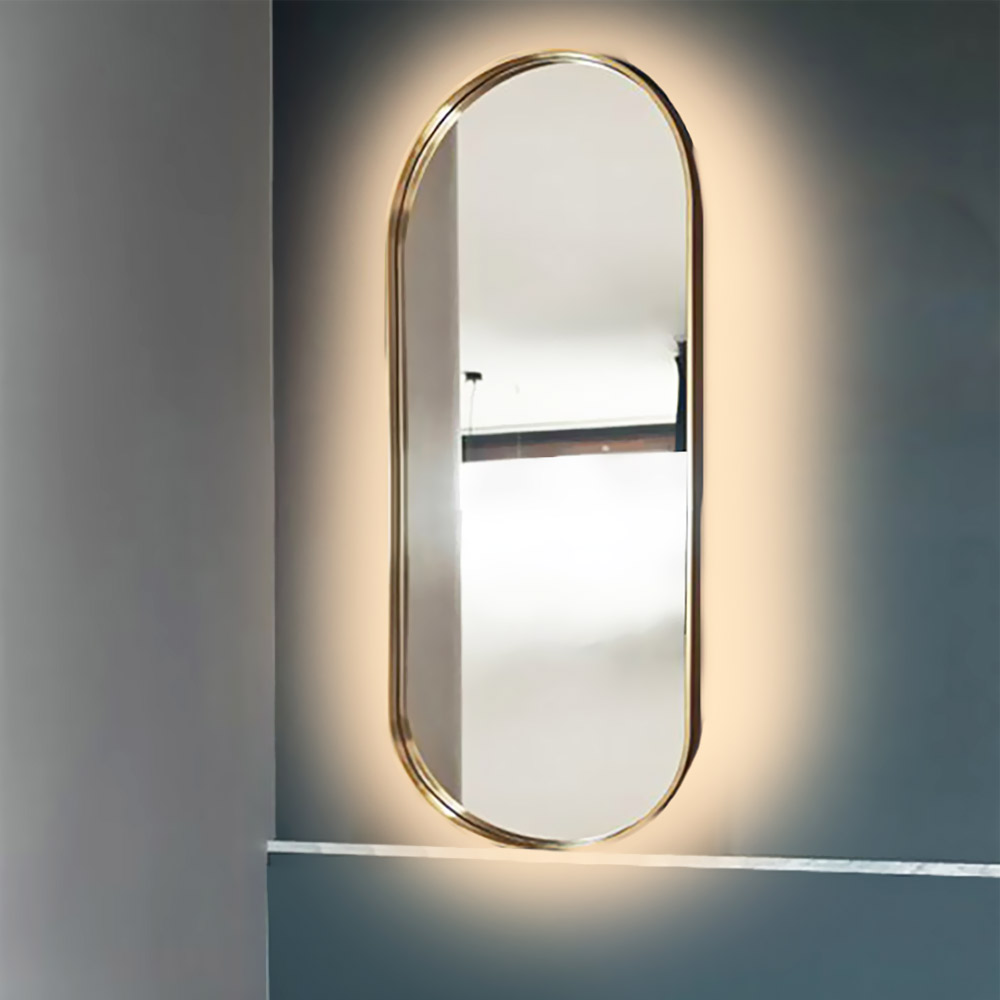 Oval capsule mirror 45x90cm stainless steel