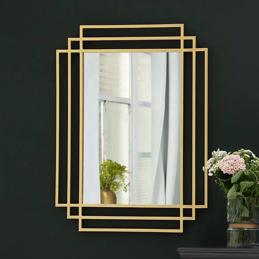 Rectangular mirror 70x90cm with gold solid steel blade